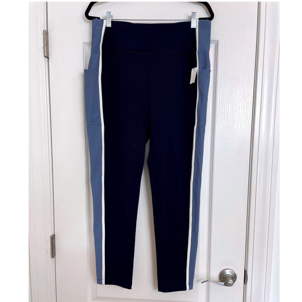 NEW Tag Current Talbots XL Blue Navy Luxe Fleeceback Leggings Colorblock Pockets